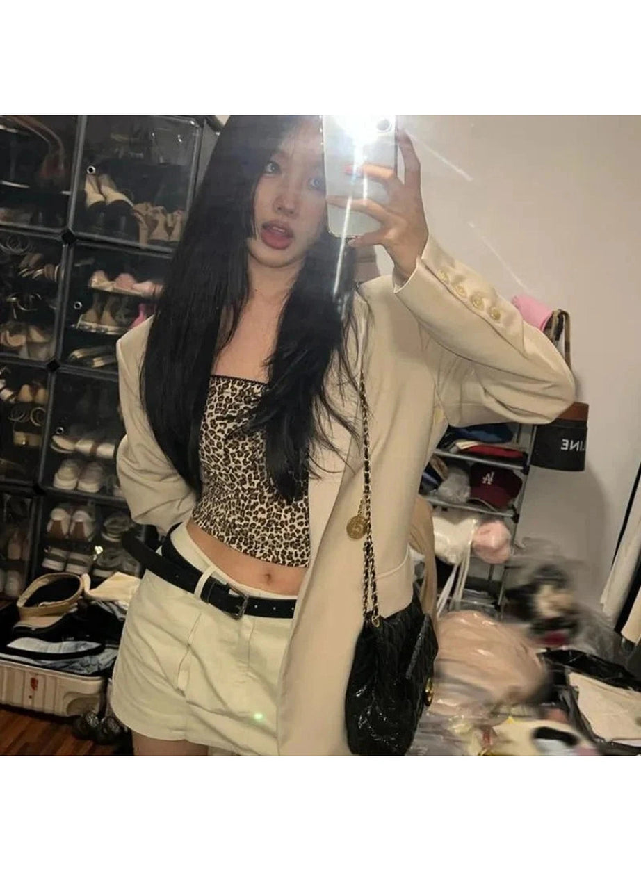 Y2k French Leopard Crop Top