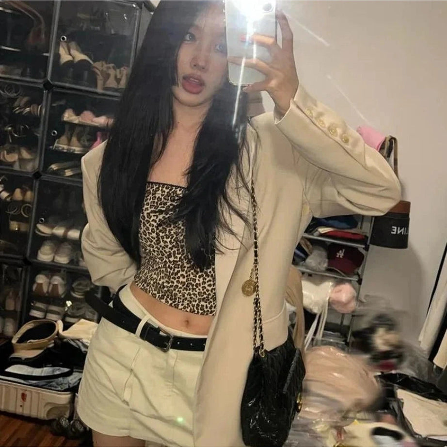 Y2k French Leopard Crop Top