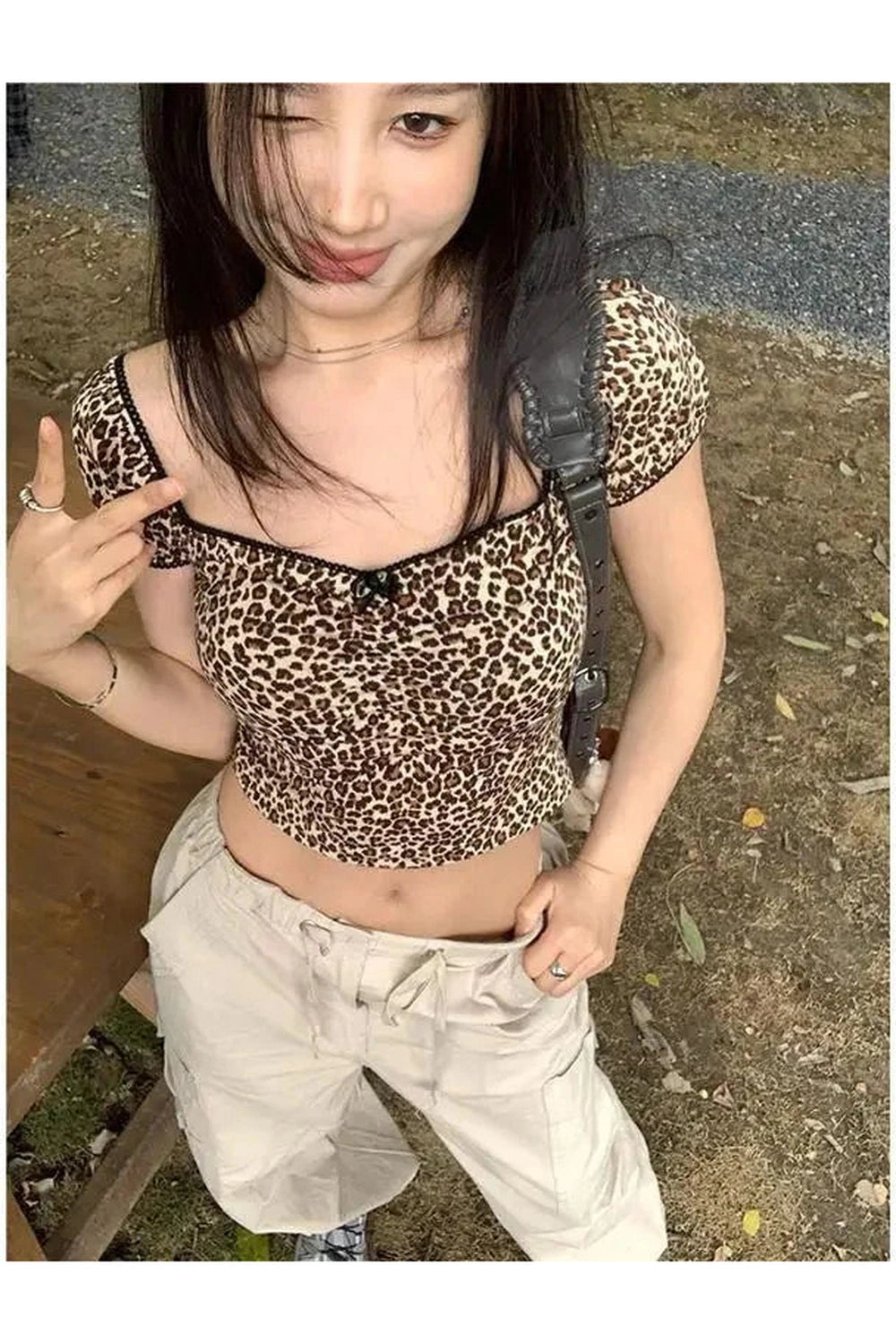 Y2k French Leopard Crop Top