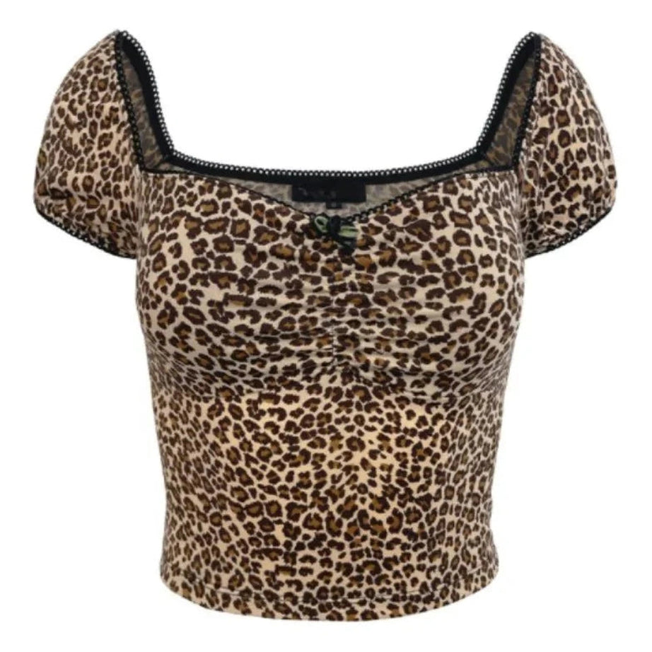 Y2k French Leopard Crop Top