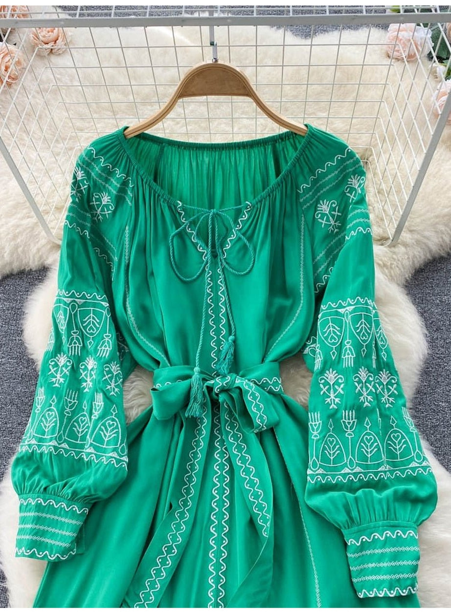 Y2k French Style Long Sleeve Embroidered Dress