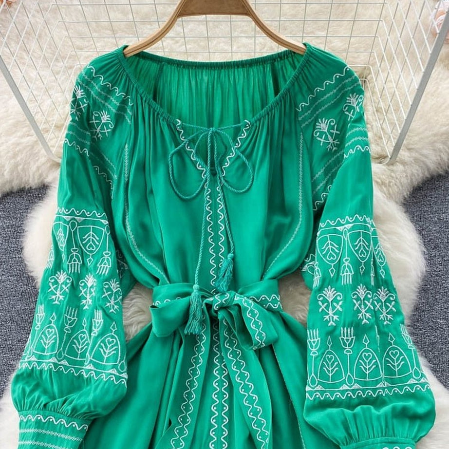 Y2k French Style Long Sleeve Embroidered Dress
