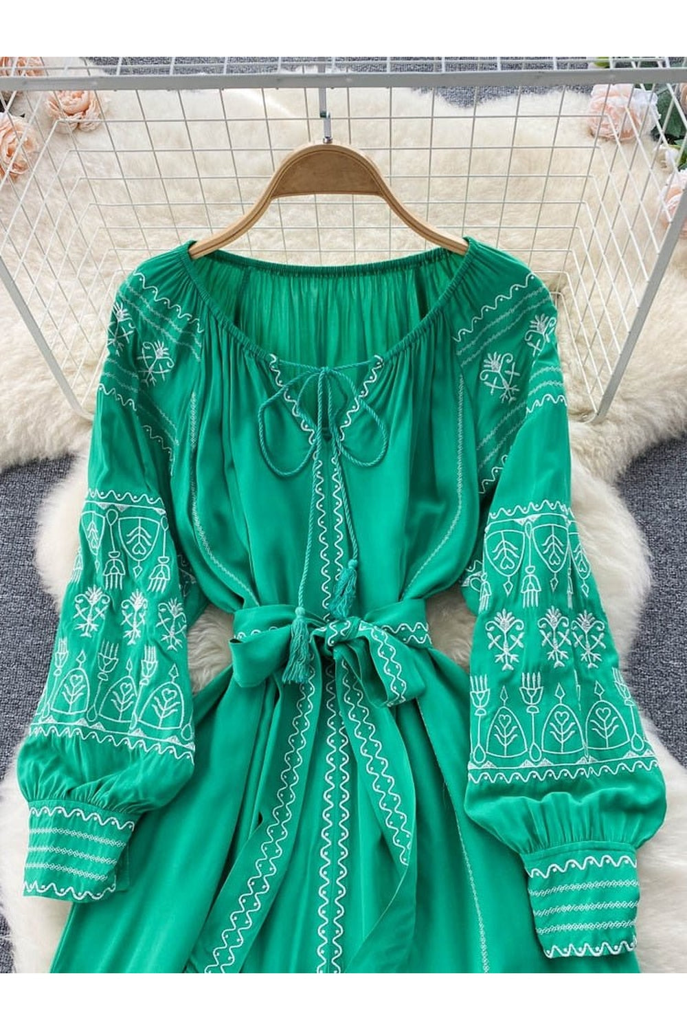 Y2k French Style Long Sleeve Embroidered Dress