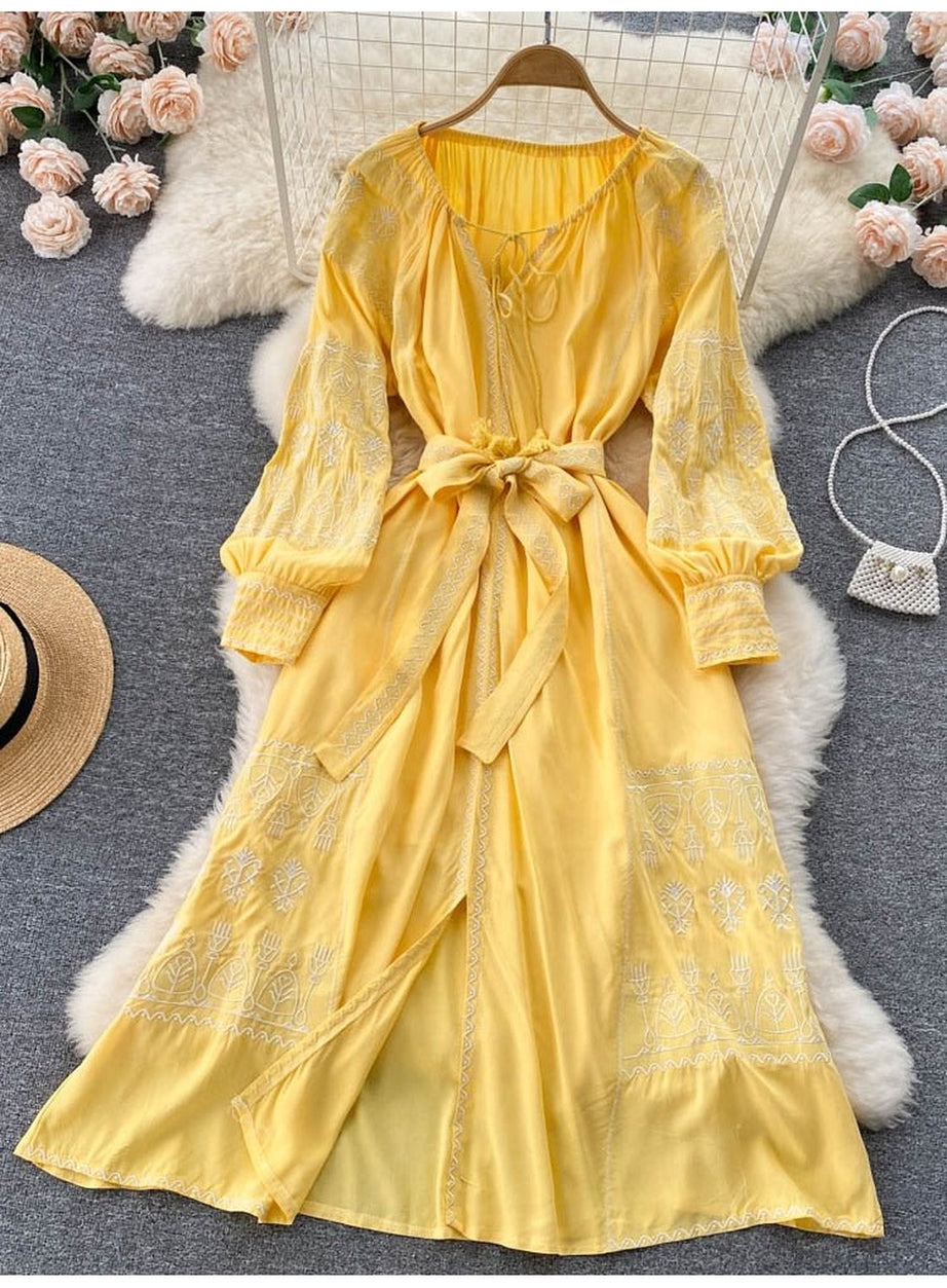 Y2k French Style Long Sleeve Embroidered Dress