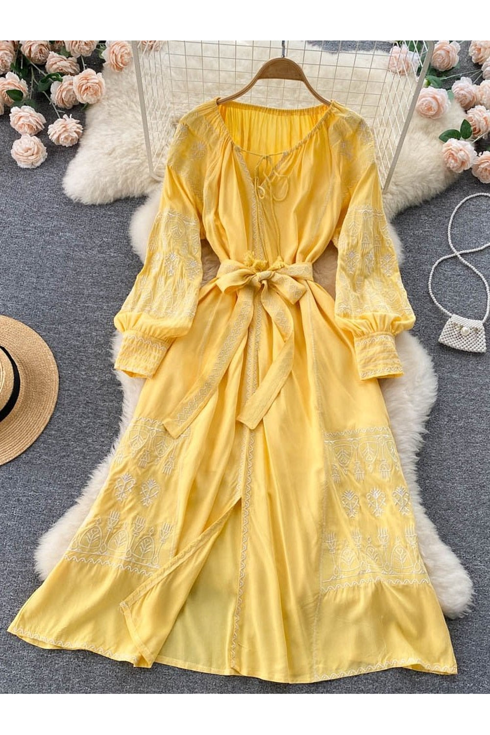 Y2k French Style Long Sleeve Embroidered Dress