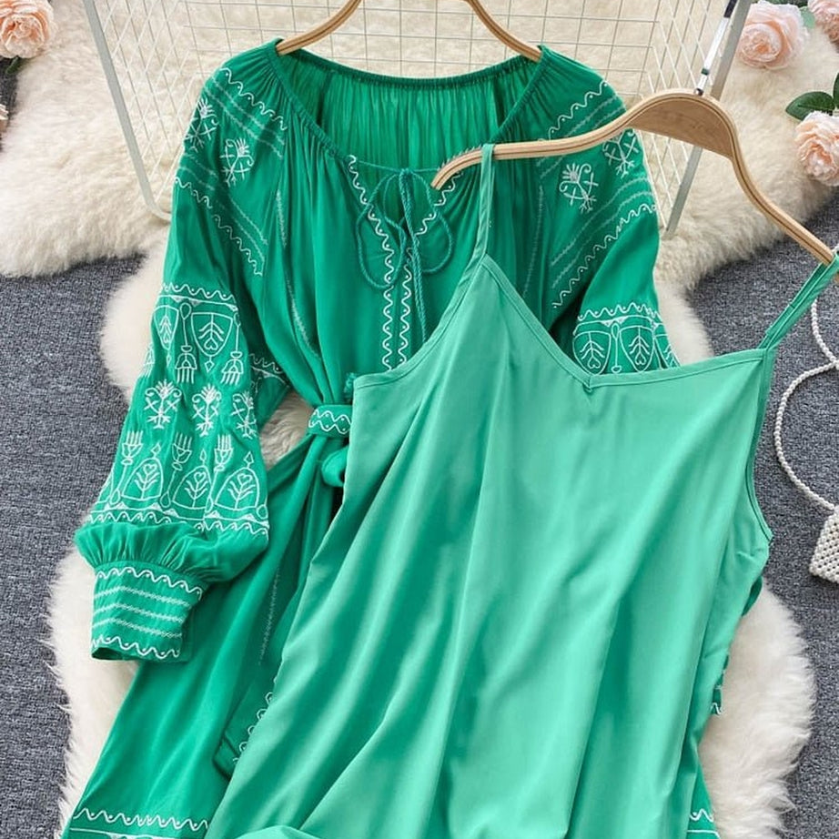 Y2k French Style Long Sleeve Embroidered Dress