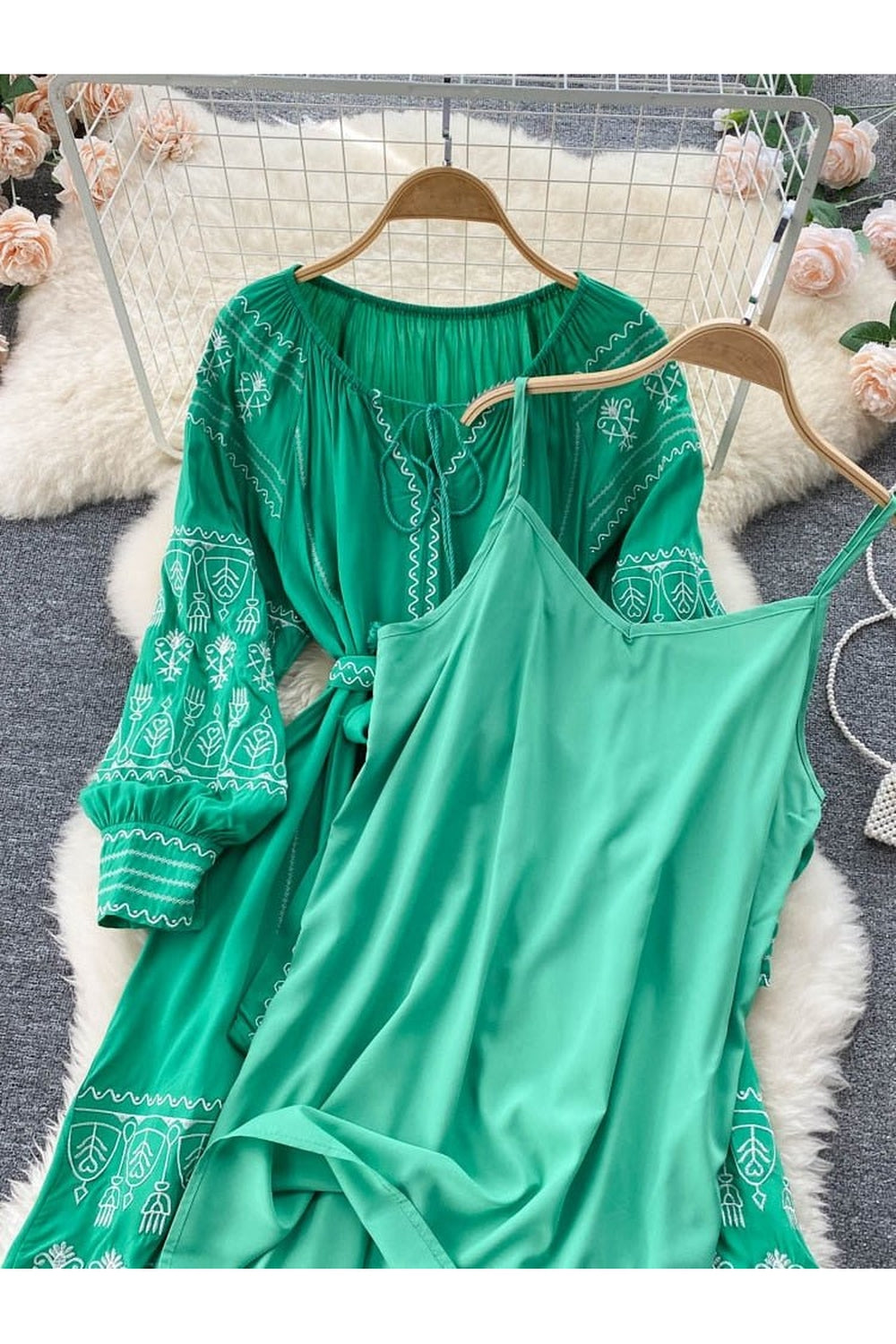 Y2k French Style Long Sleeve Embroidered Dress