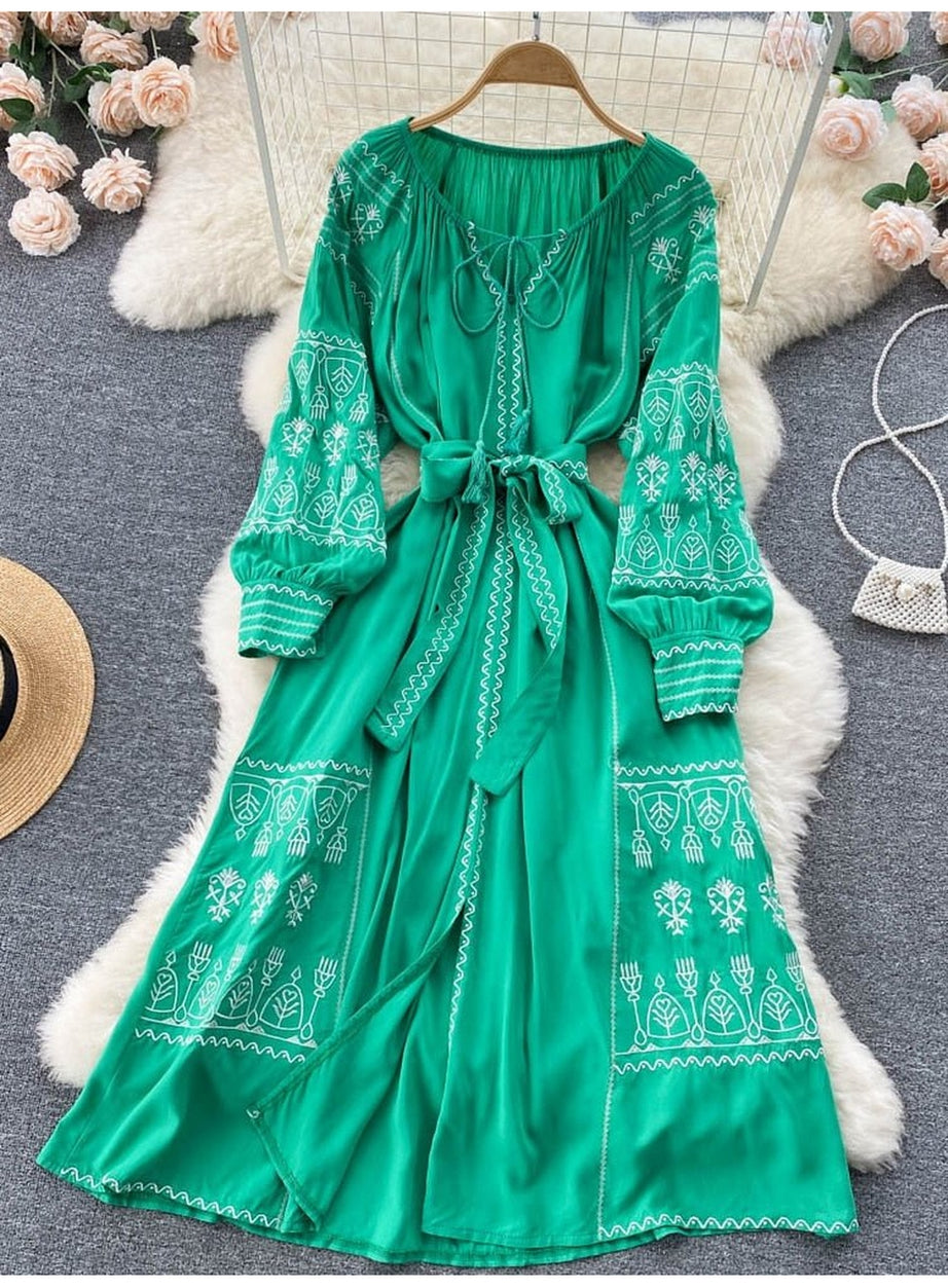 Y2k French Style Long Sleeve Embroidered Dress