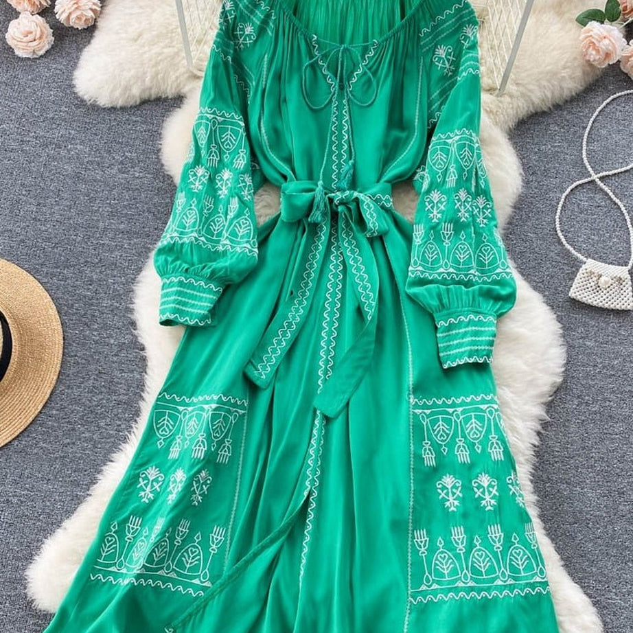 Y2k French Style Long Sleeve Embroidered Dress