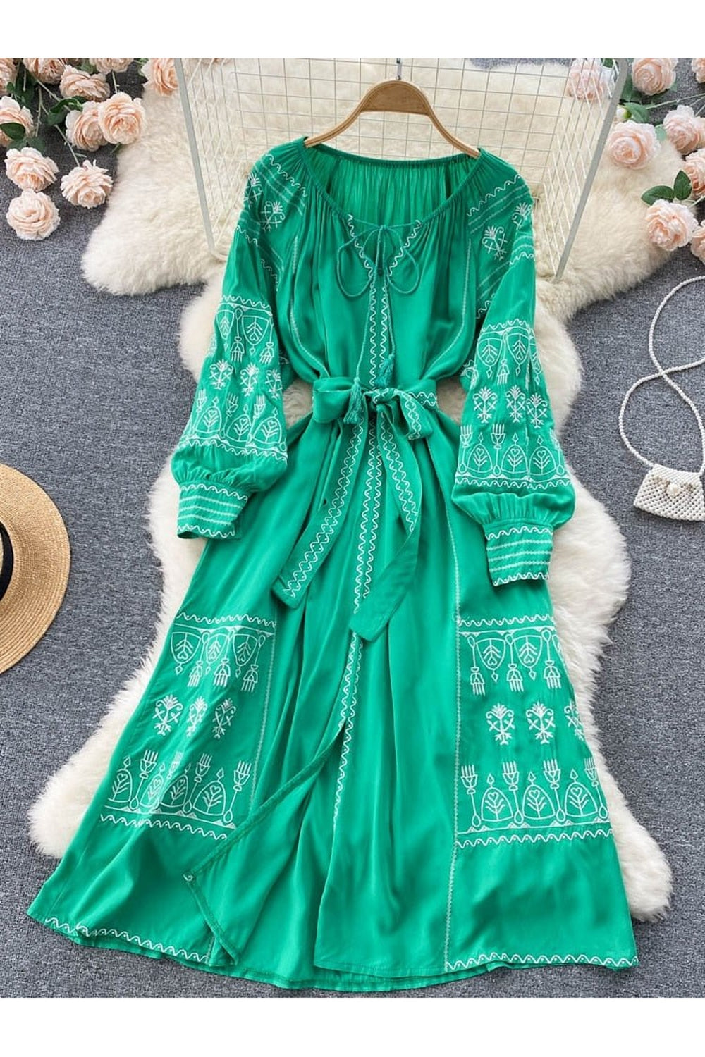 Y2k French Style Long Sleeve Embroidered Dress