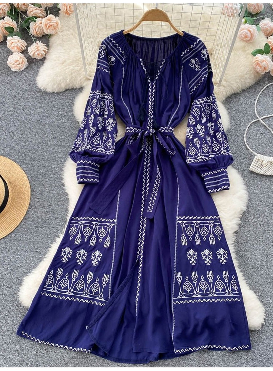 Y2k French Style Long Sleeve Embroidered Dress