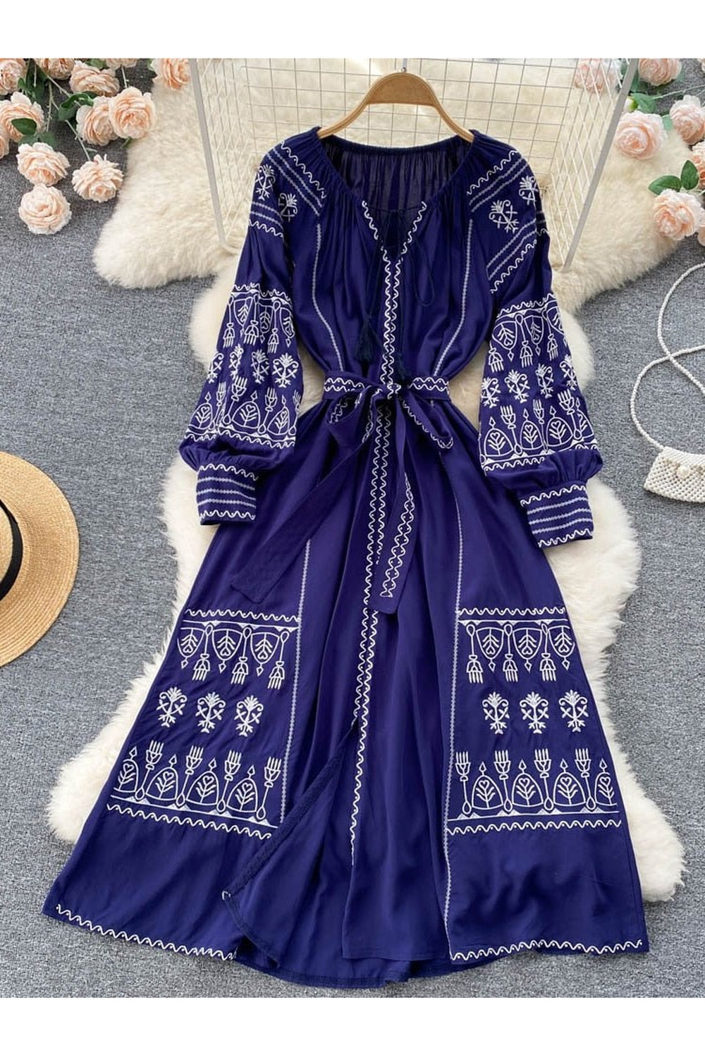 Y2k French Style Long Sleeve Embroidered Dress