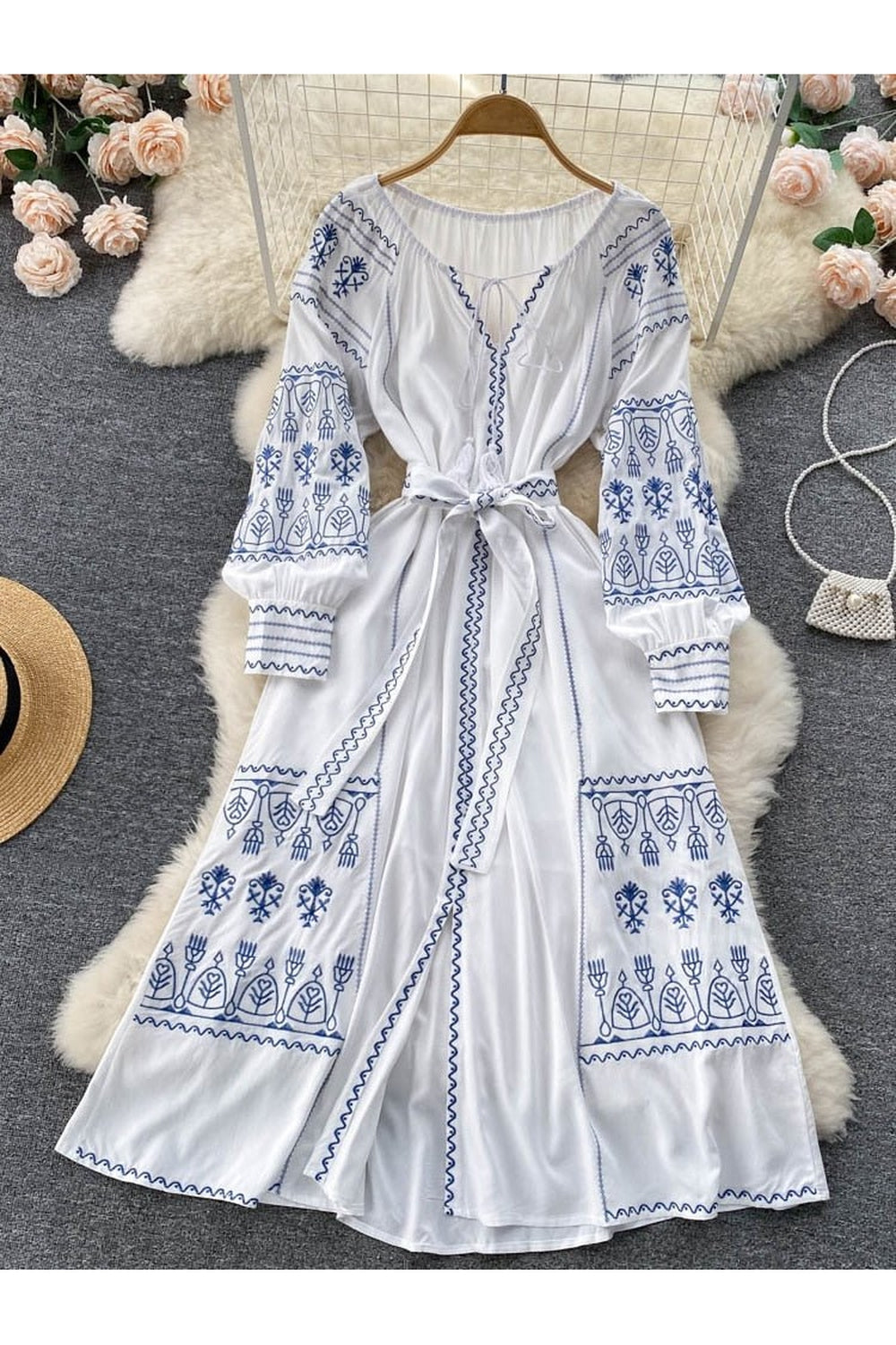 Y2k French Style Long Sleeve Embroidered Dress