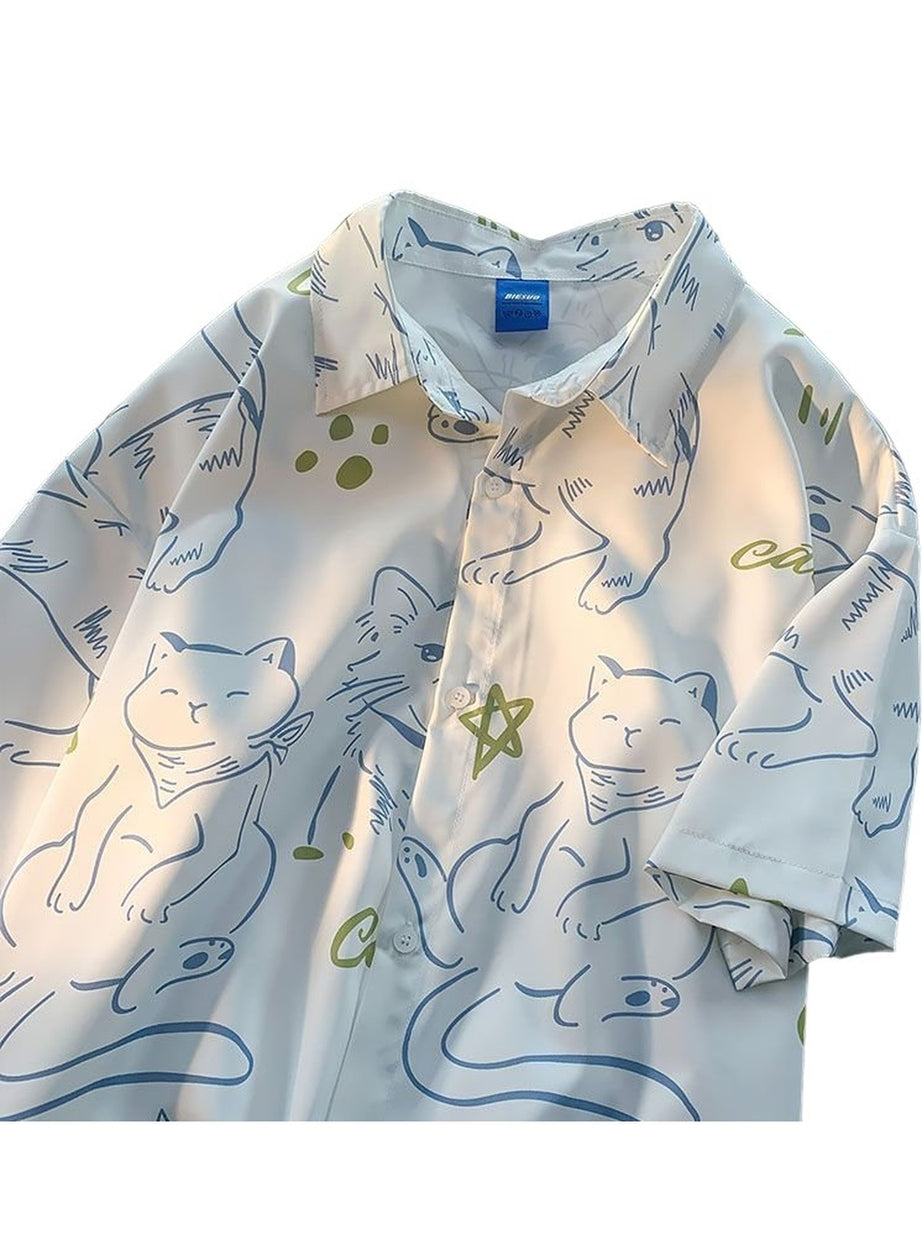 Y2k Fun Cartoon Cat Print Summer Shirt