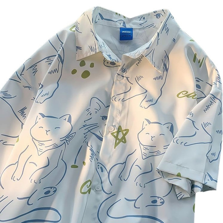 Y2k Fun Cartoon Cat Print Summer Shirt