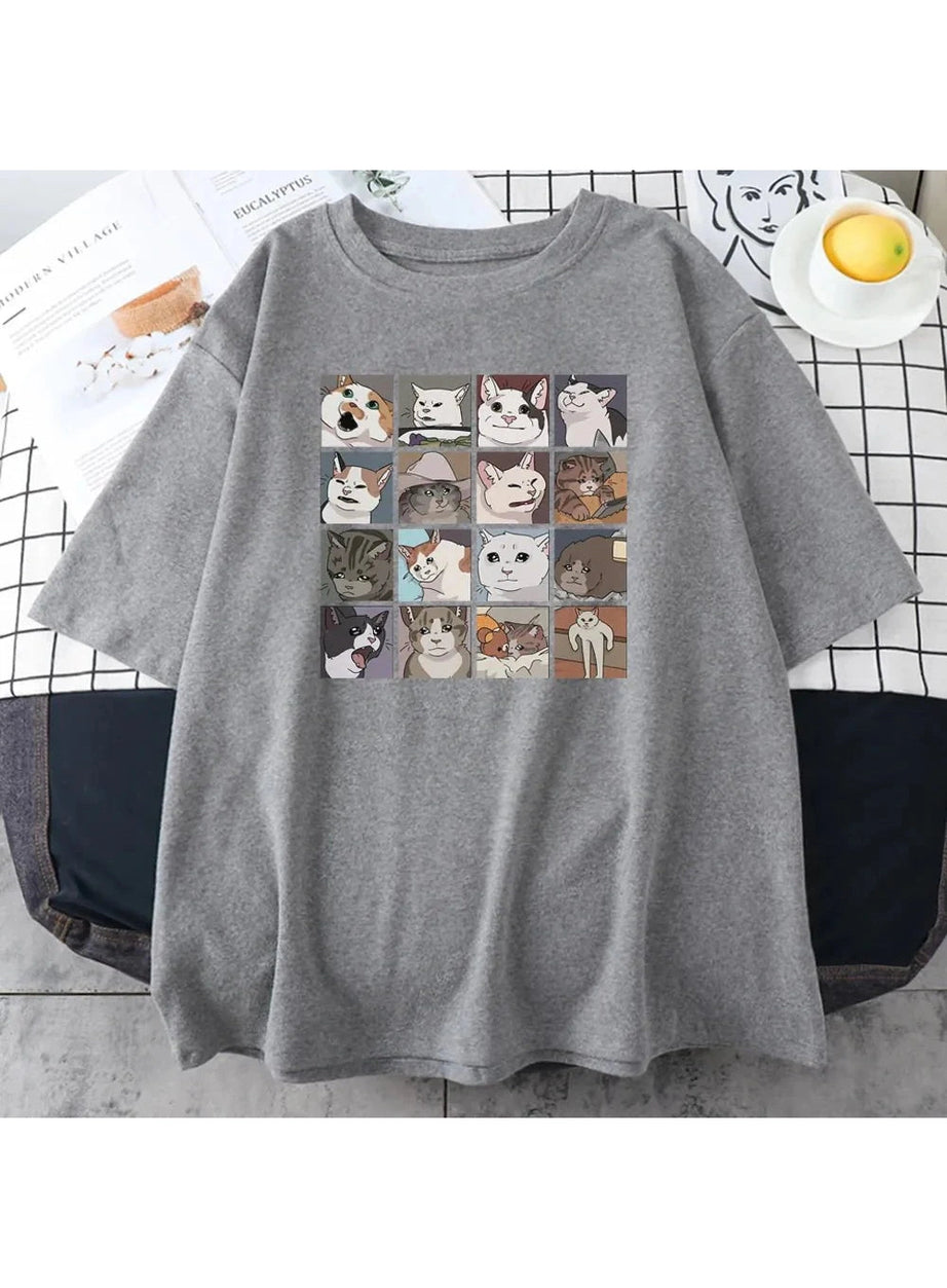 Y2k Funny Cat Meme Oversize T-Shirt