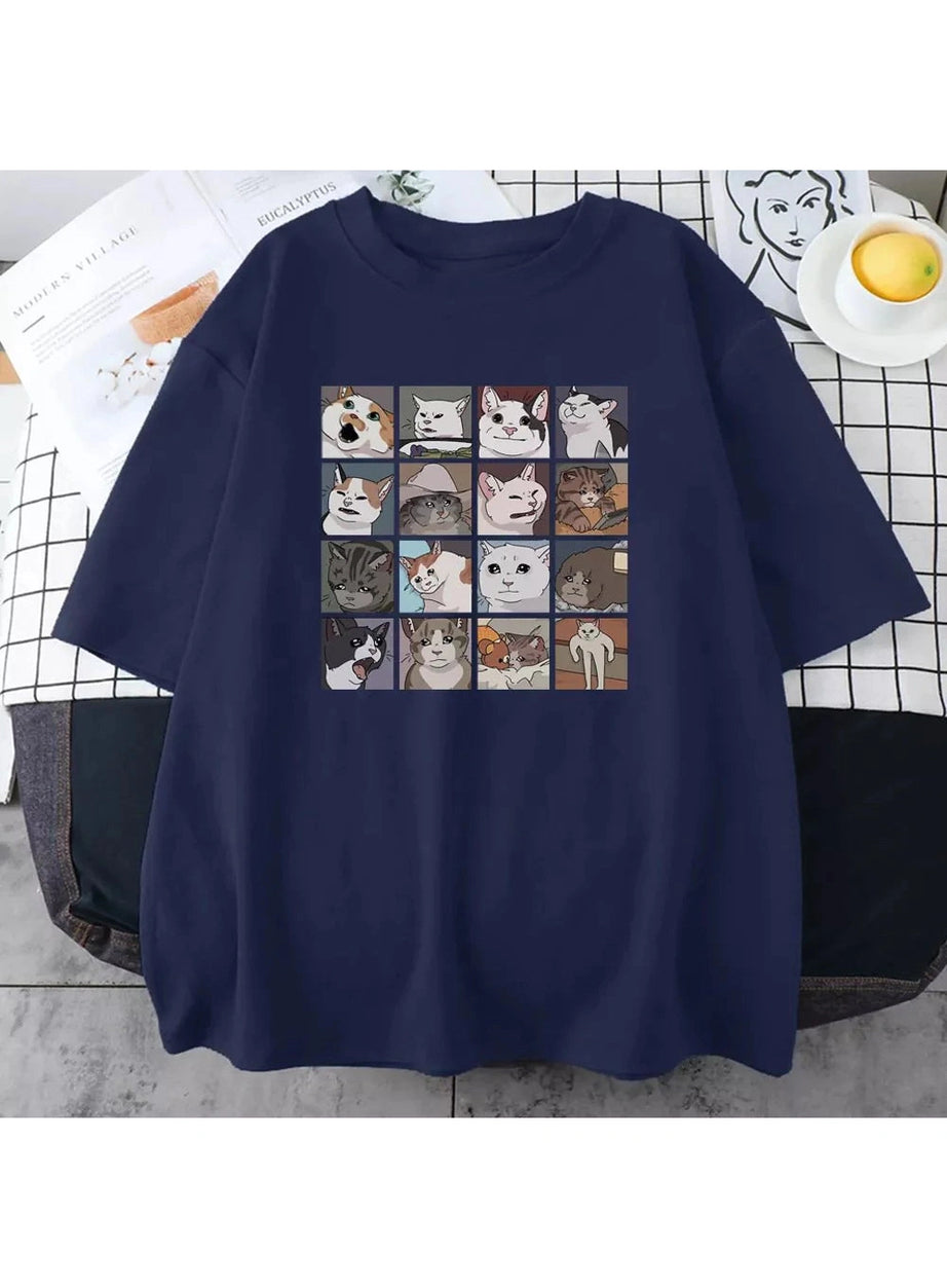 Y2k Funny Cat Meme Oversize T-Shirt