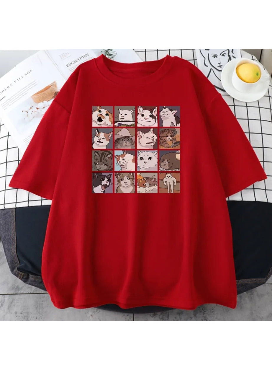Y2k Funny Cat Meme Oversize T-Shirt