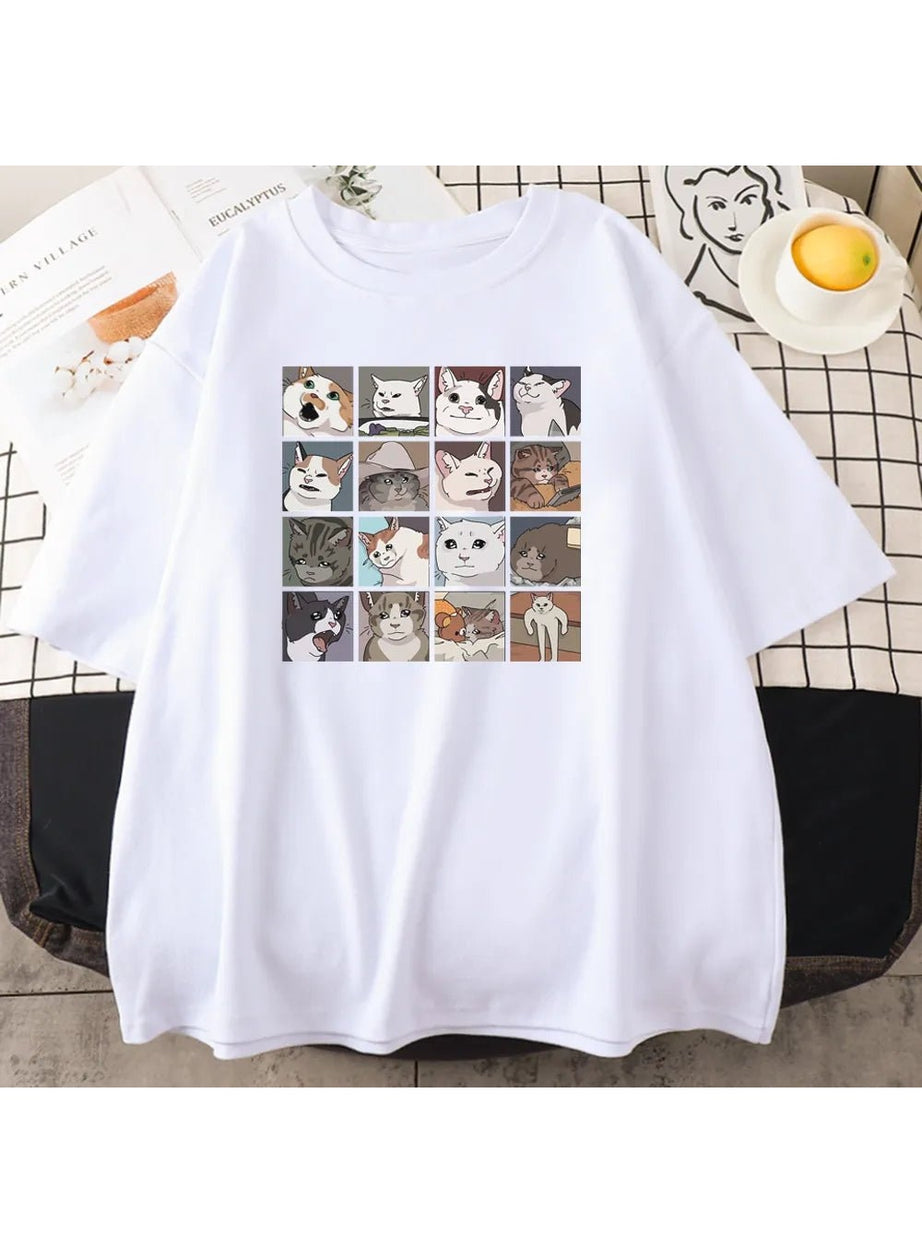 Y2k Funny Cat Meme Oversize T-Shirt