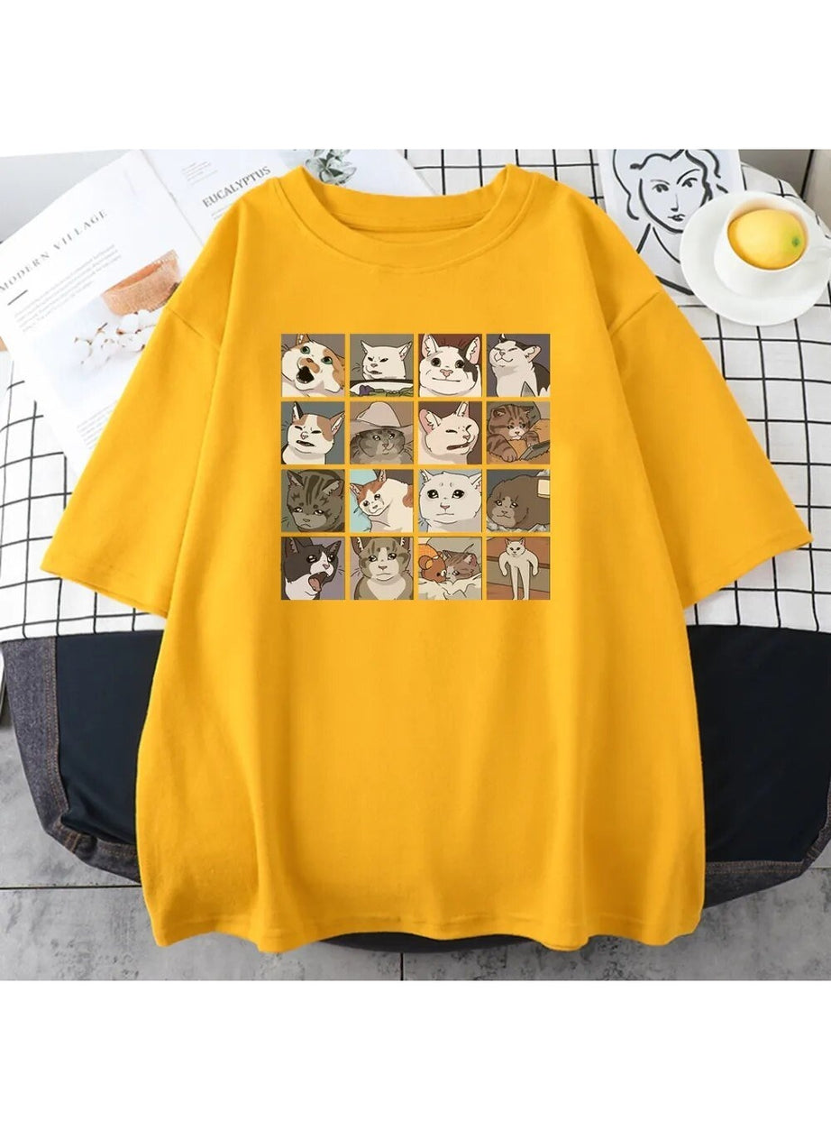 Y2k Funny Cat Meme Oversize T-Shirt