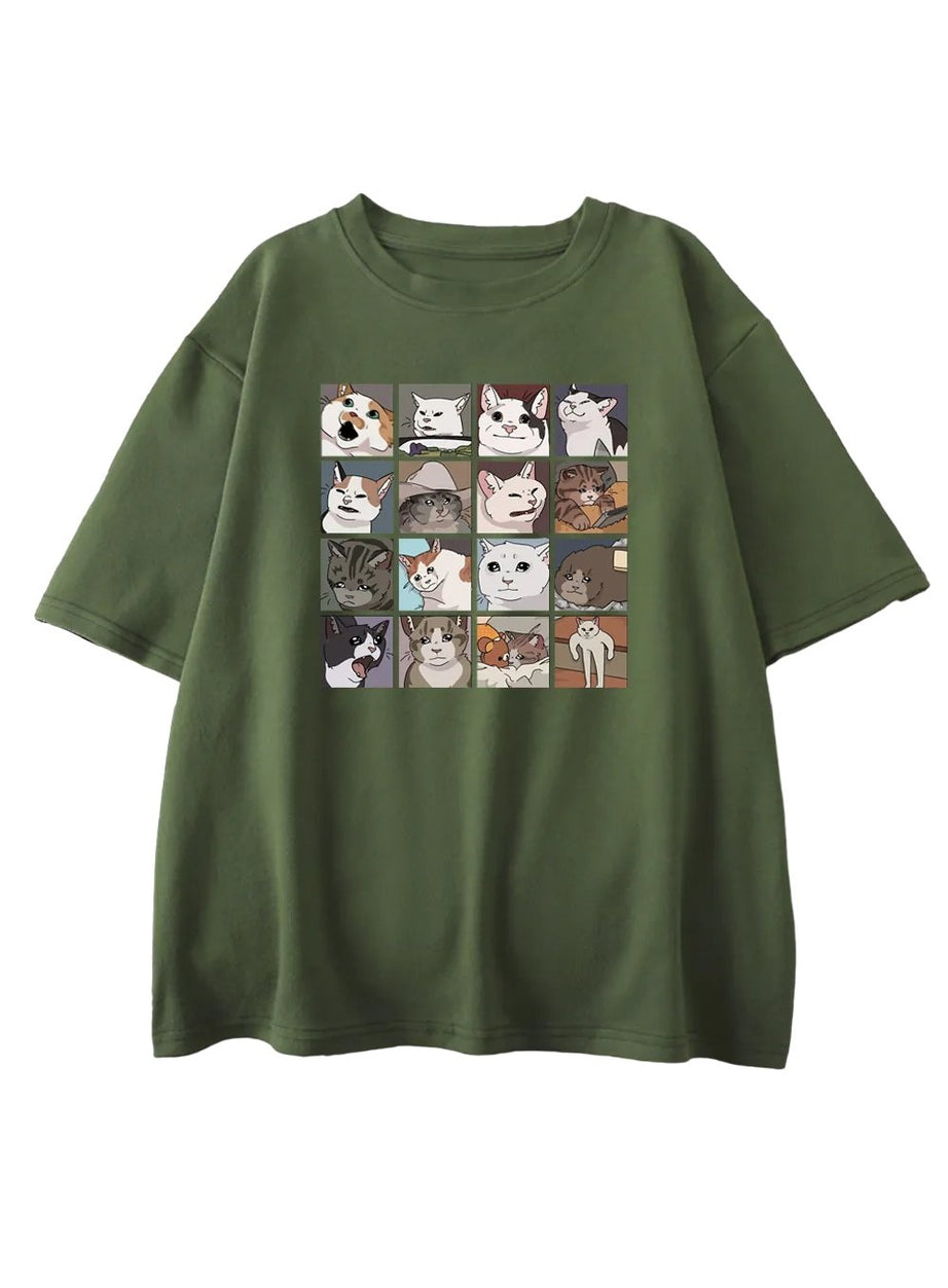 Y2k Funny Cat Meme Oversize T-Shirt