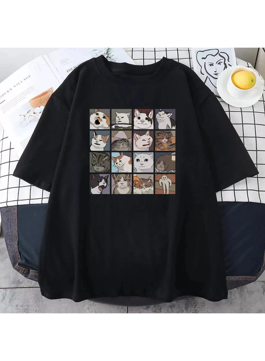 Y2k Funny Cat Meme Oversize T-Shirt