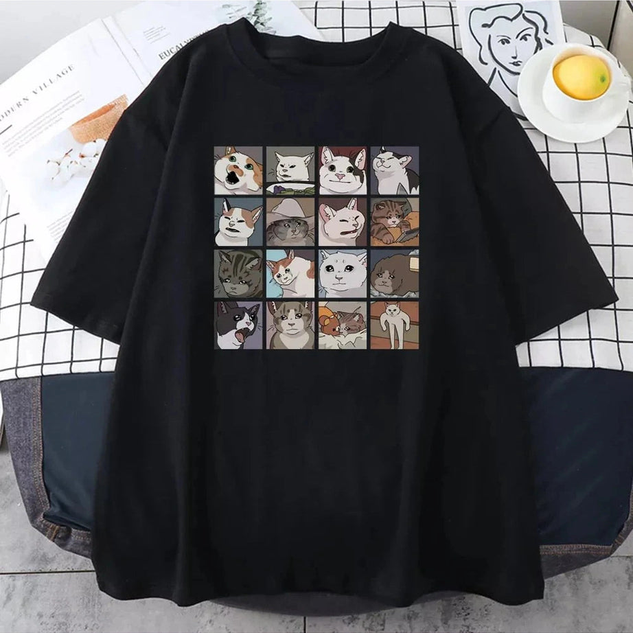 Y2k Funny Cat Meme Oversize T-Shirt