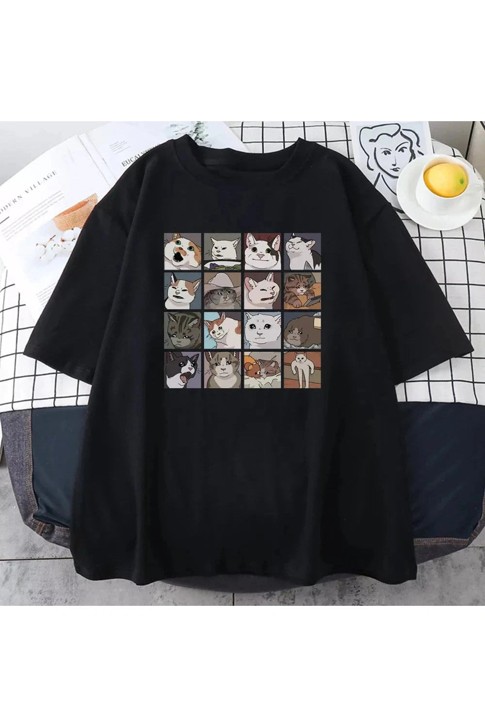 Y2k Funny Cat Meme Oversize T-Shirt