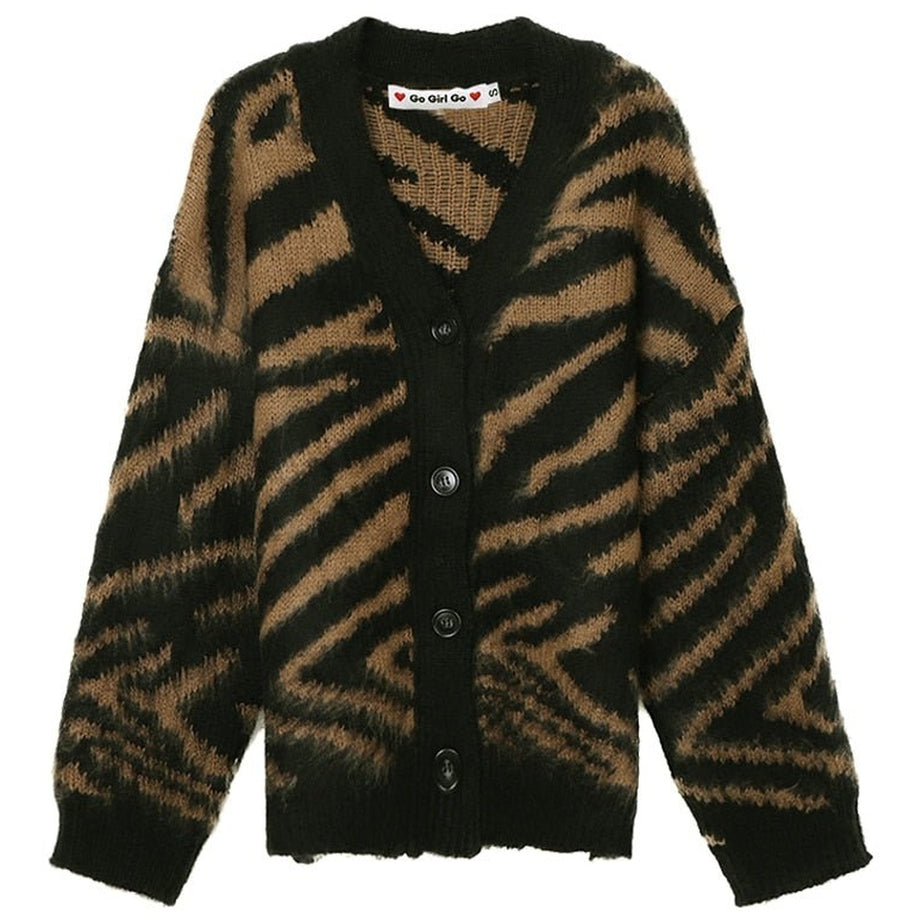 Y2k Fuzzy Leopard Fleece Cardigan