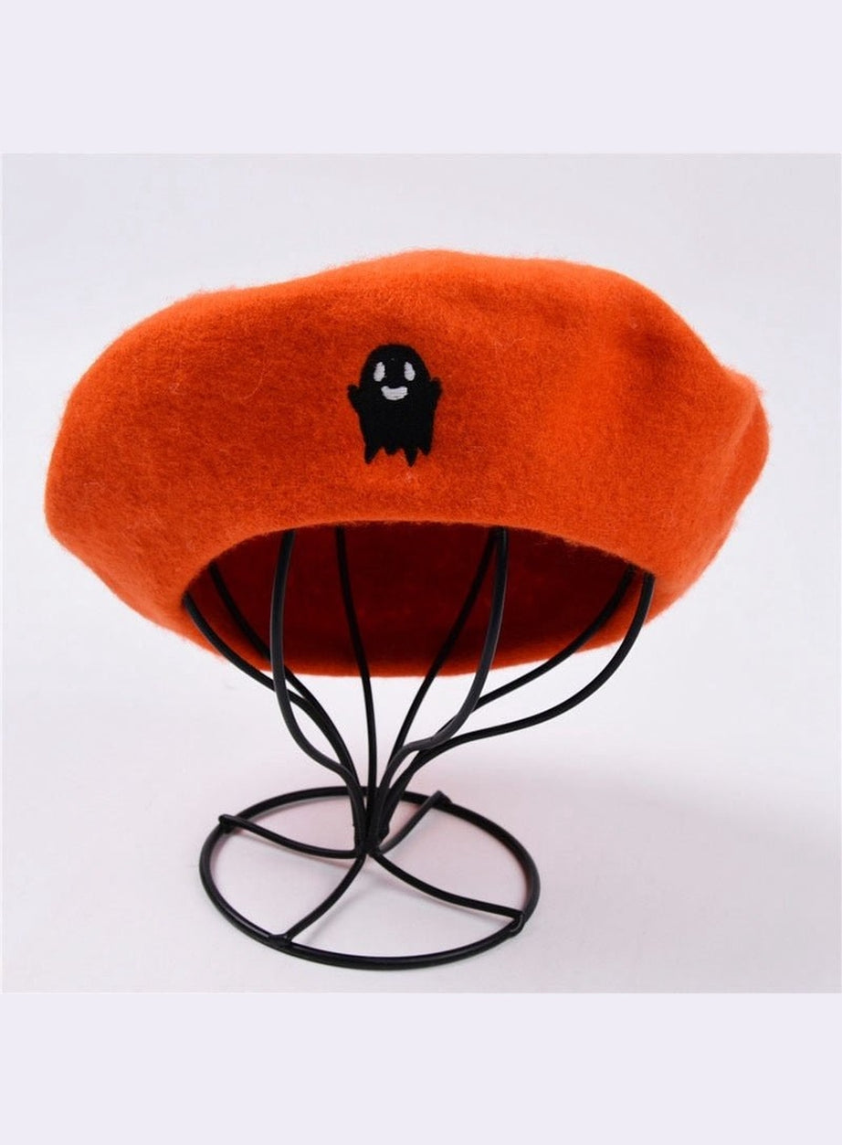 Y2k Ghost Embroidery Halloween Beret