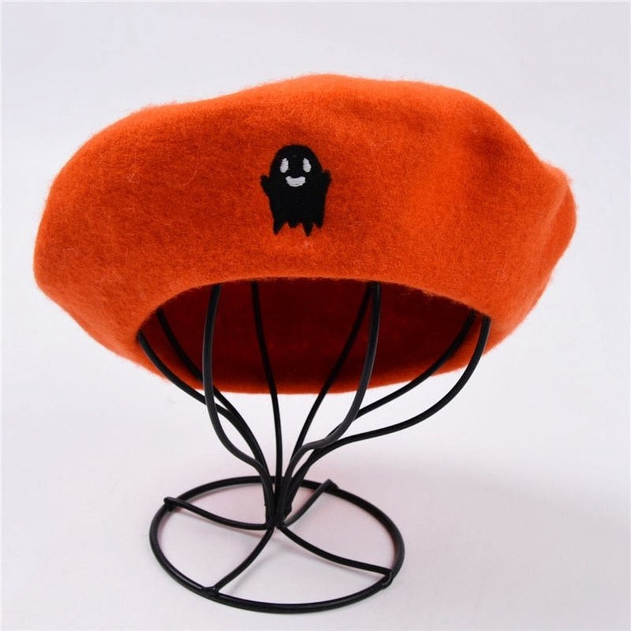 Y2k Ghost Embroidery Halloween Beret