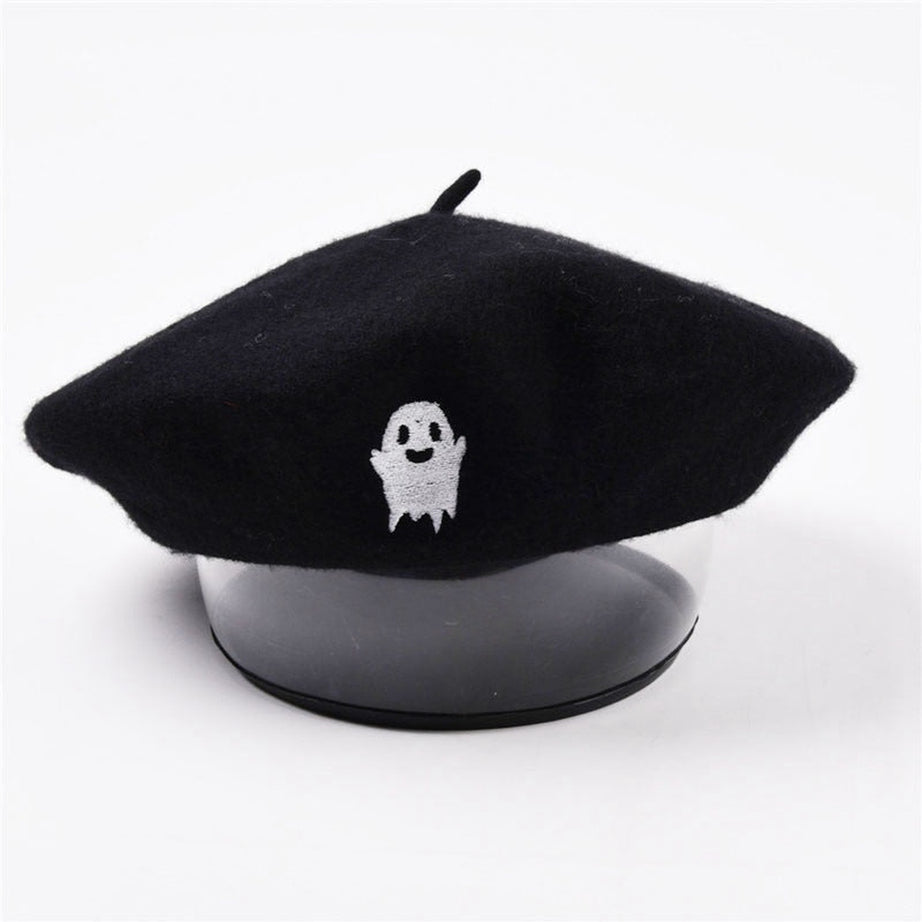 Y2k Ghost Embroidery Halloween Beret