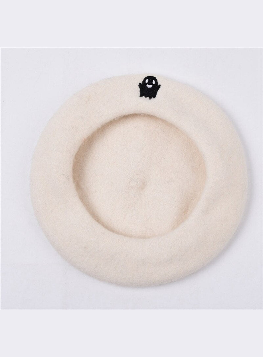 Y2k Ghost Embroidery Halloween Beret