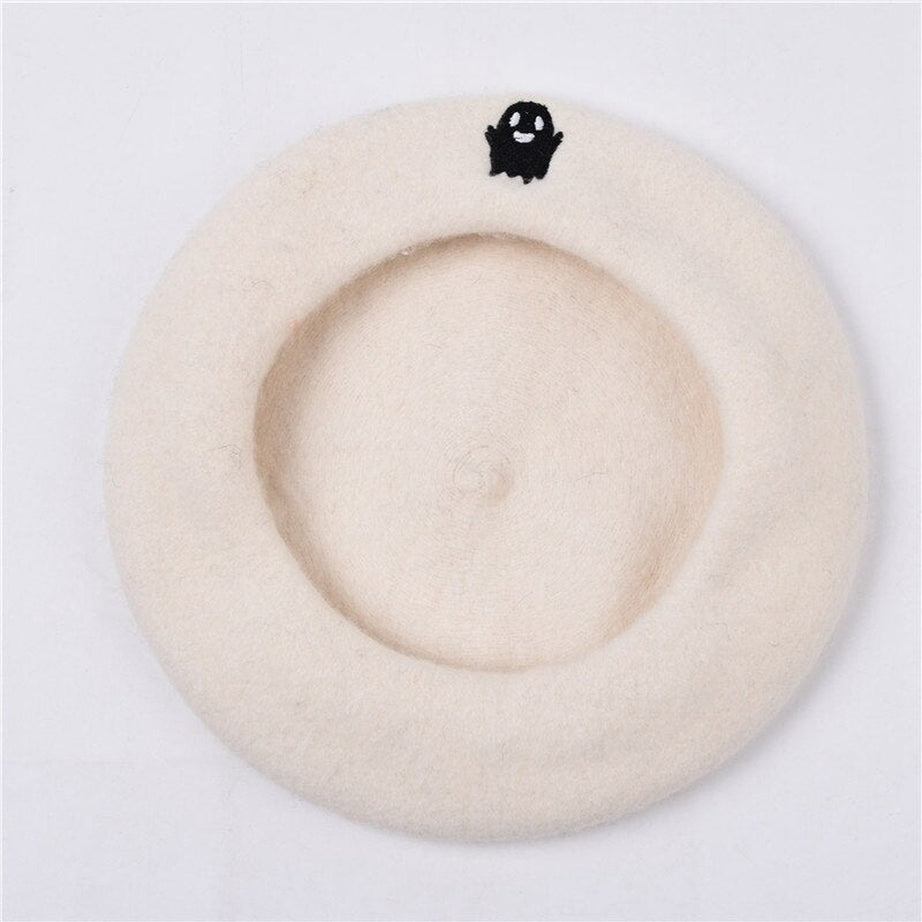Y2k Ghost Embroidery Halloween Beret