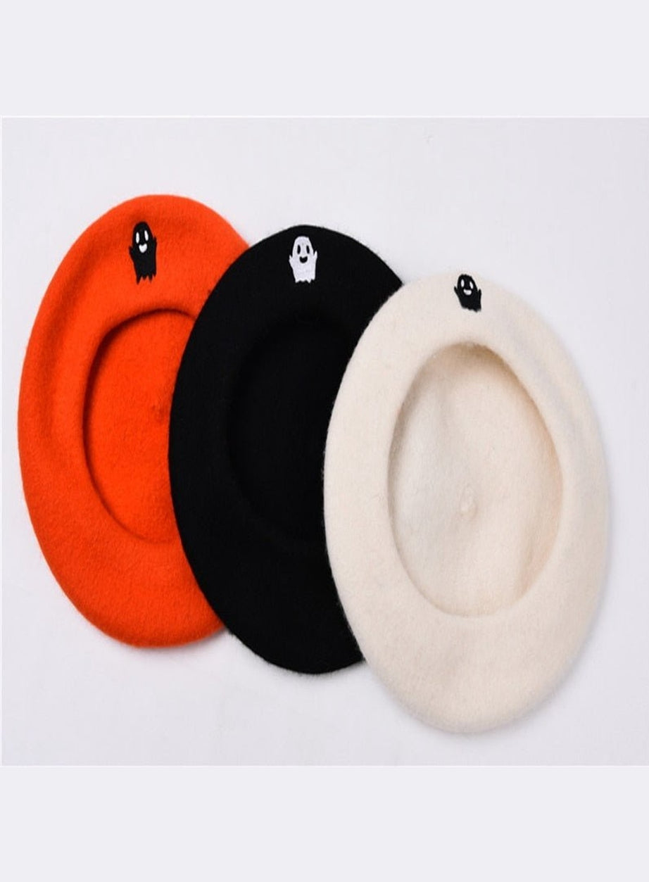 Y2k Ghost Embroidery Halloween Beret