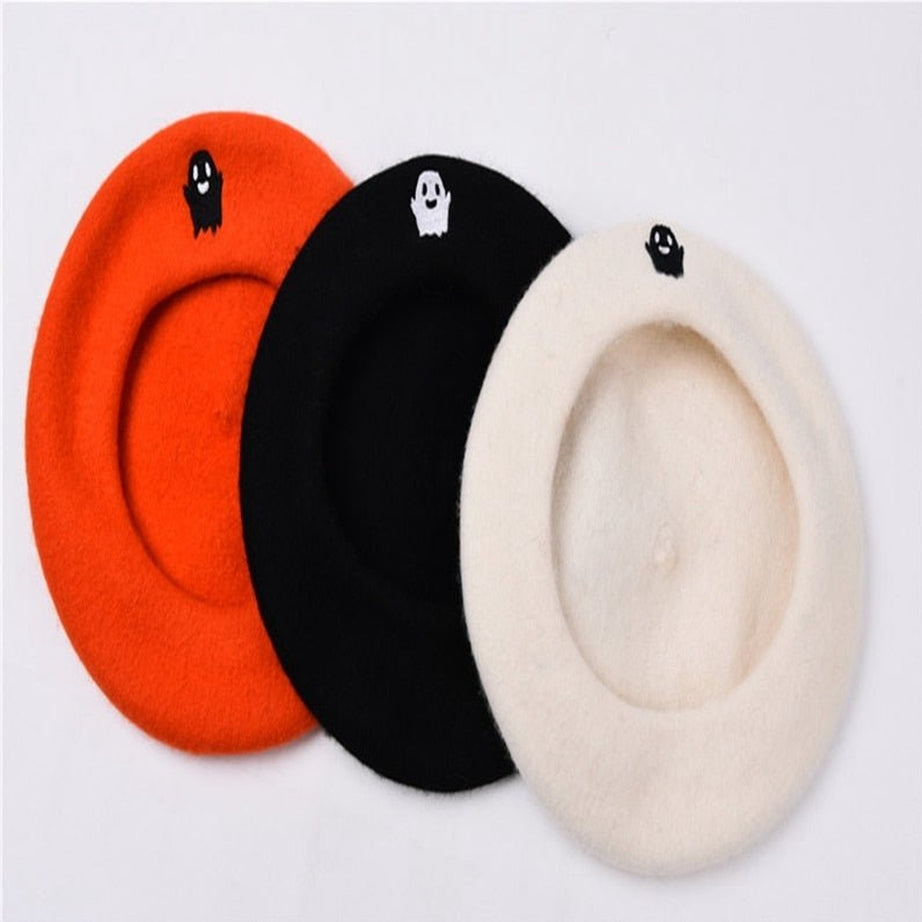 Y2k Ghost Embroidery Halloween Beret