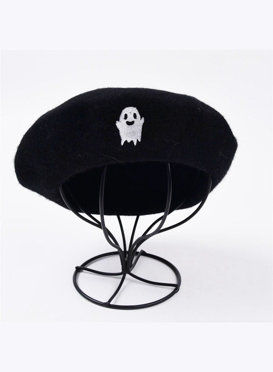 Y2k Ghost Embroidery Halloween Beret