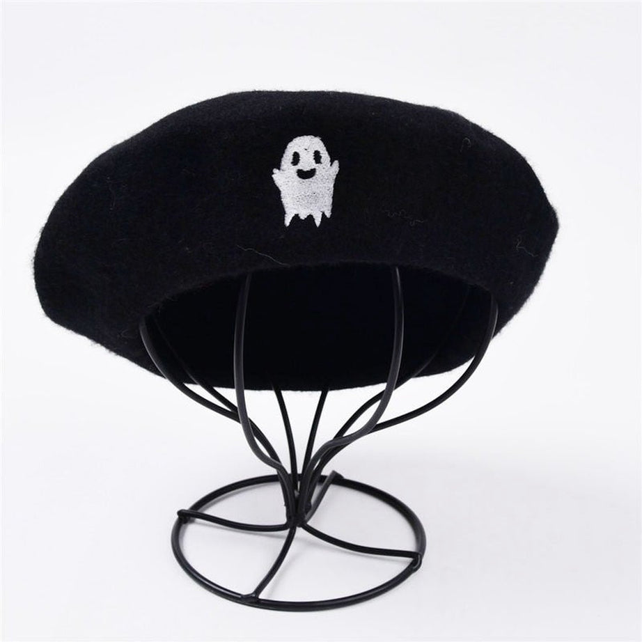 Y2k Ghost Embroidery Halloween Beret