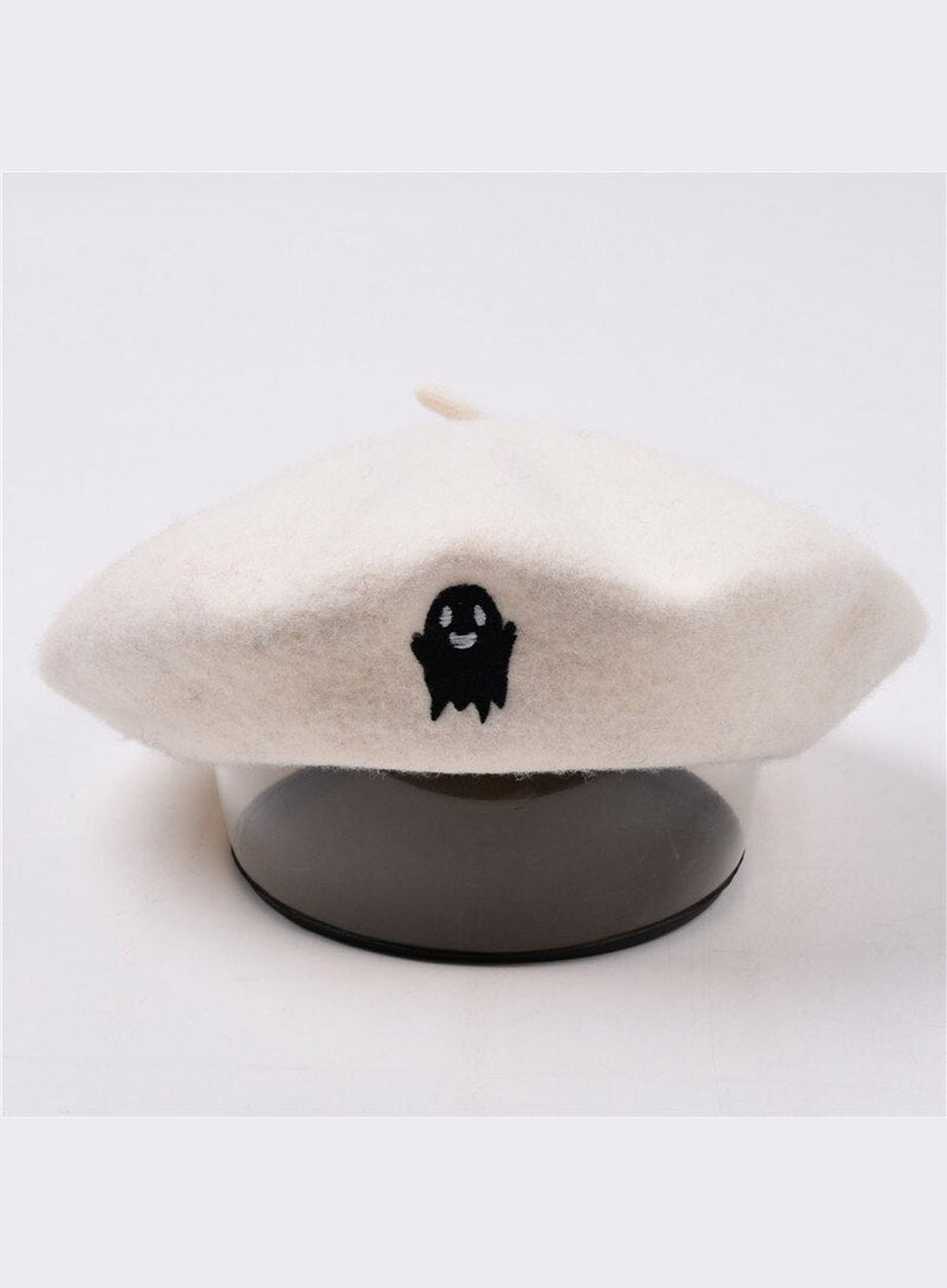 Y2k Ghost Embroidery Halloween Beret