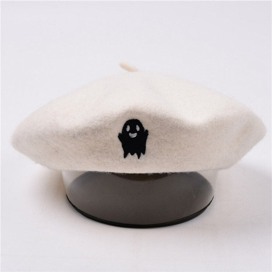 Y2k Ghost Embroidery Halloween Beret