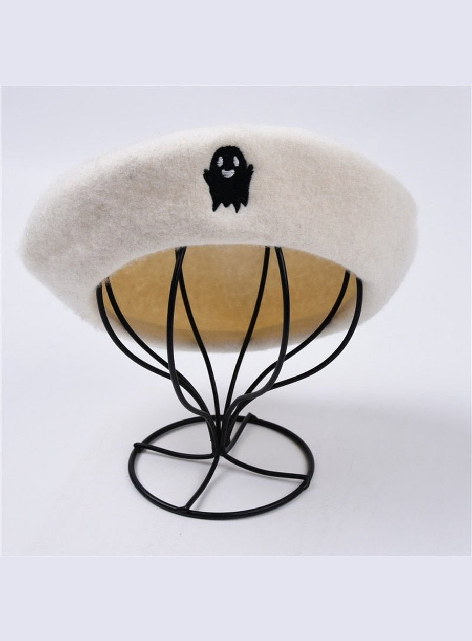 Y2k Ghost Embroidery Halloween Beret