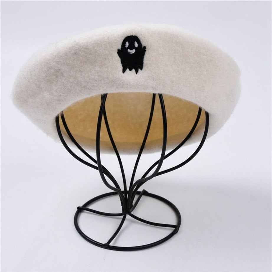 Y2k Ghost Embroidery Halloween Beret