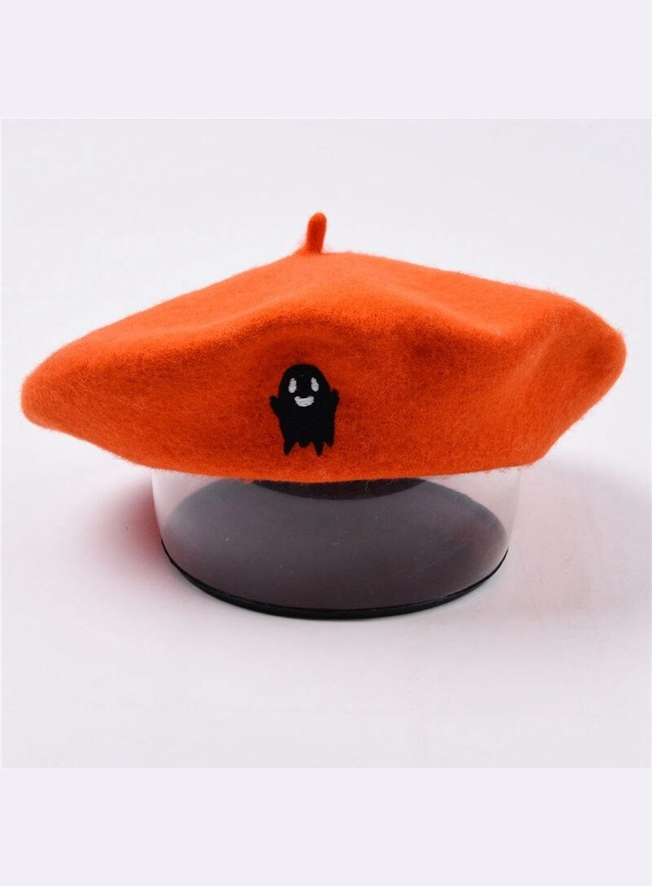 Y2k Ghost Embroidery Halloween Beret