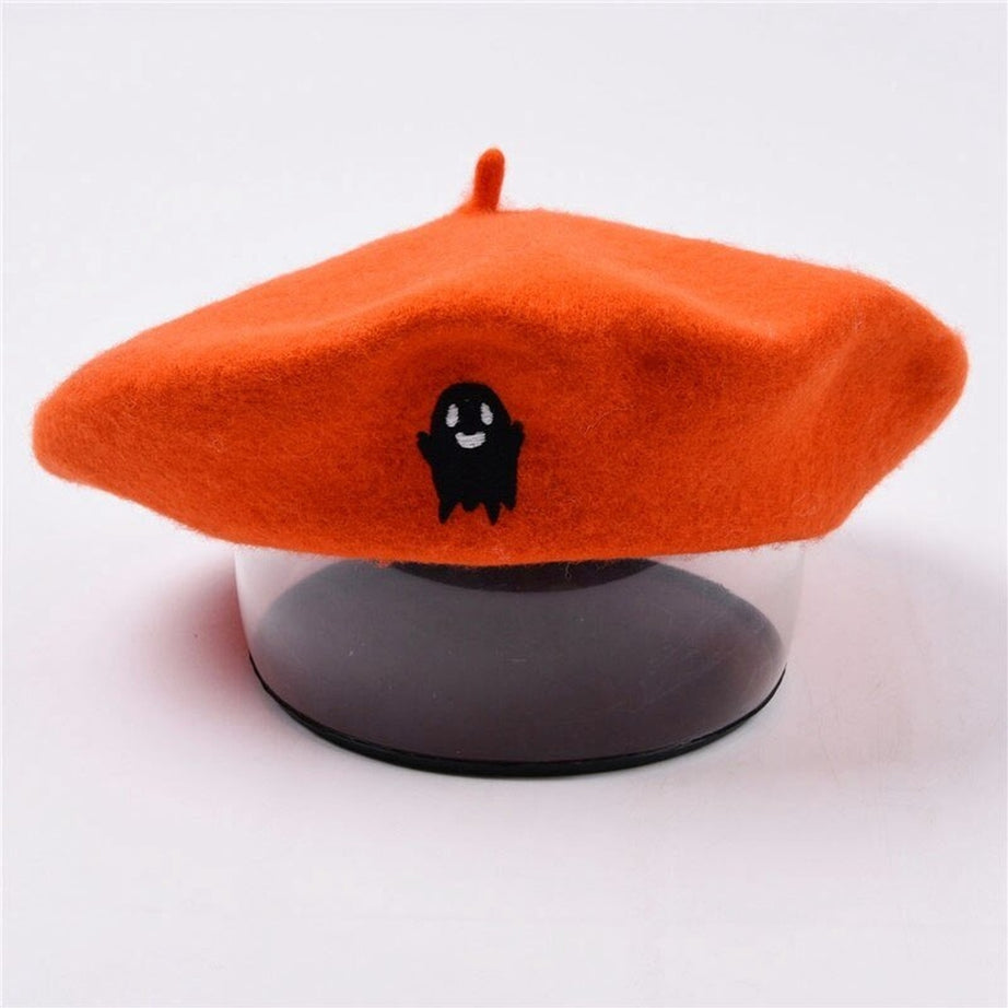 Y2k Ghost Embroidery Halloween Beret