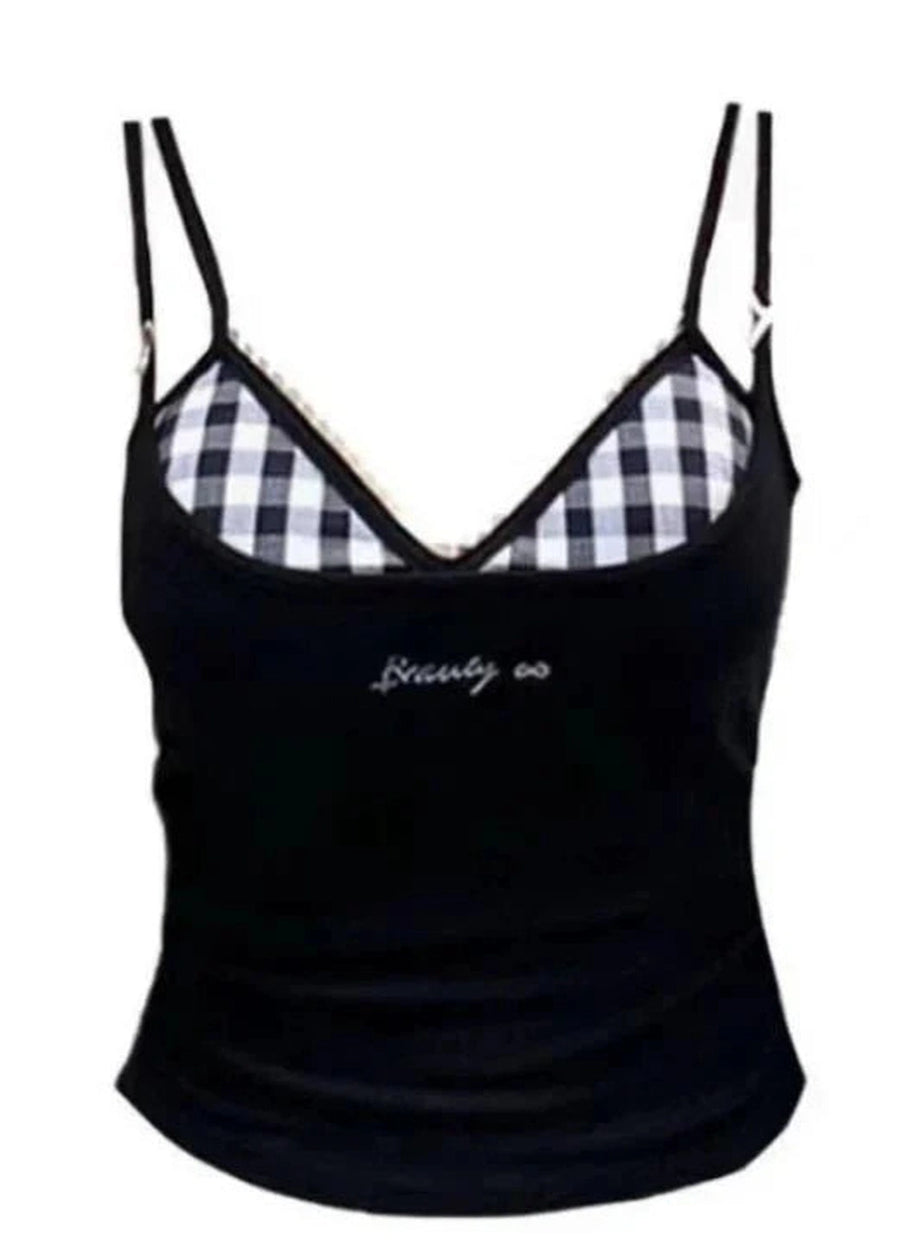 Y2k Gingham Peekaboo Cami Top