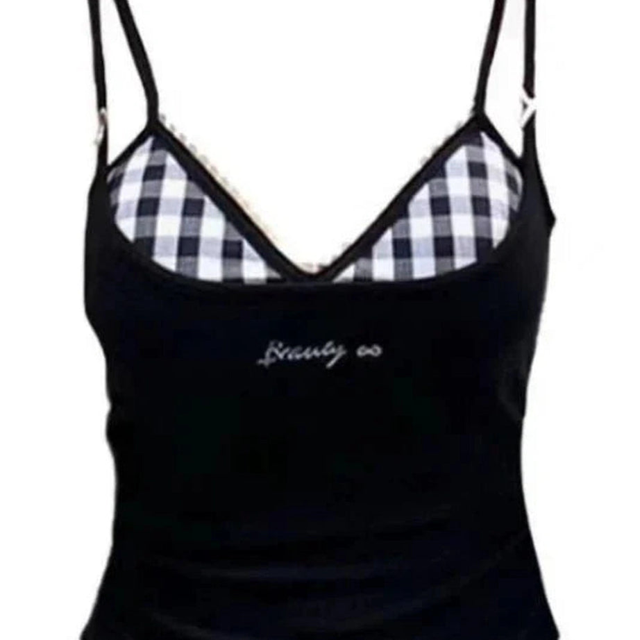 Y2k Gingham Peekaboo Cami Top