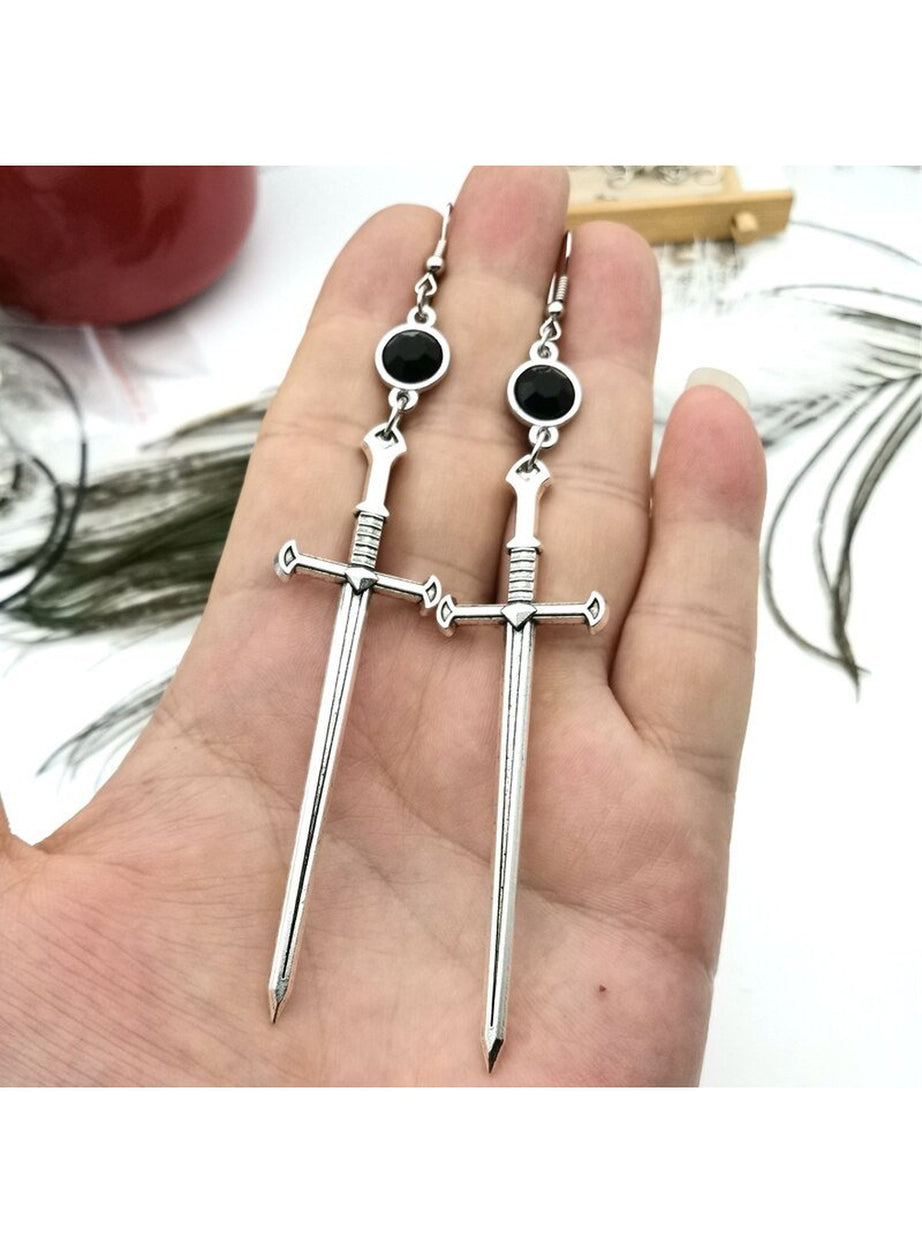 Y2k Goth Black Crystal Sword Earrings