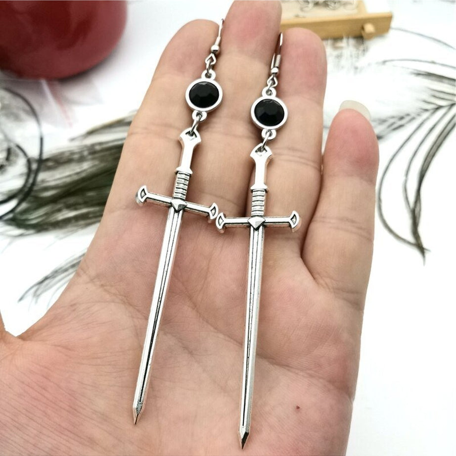 Y2k Goth Black Crystal Sword Earrings