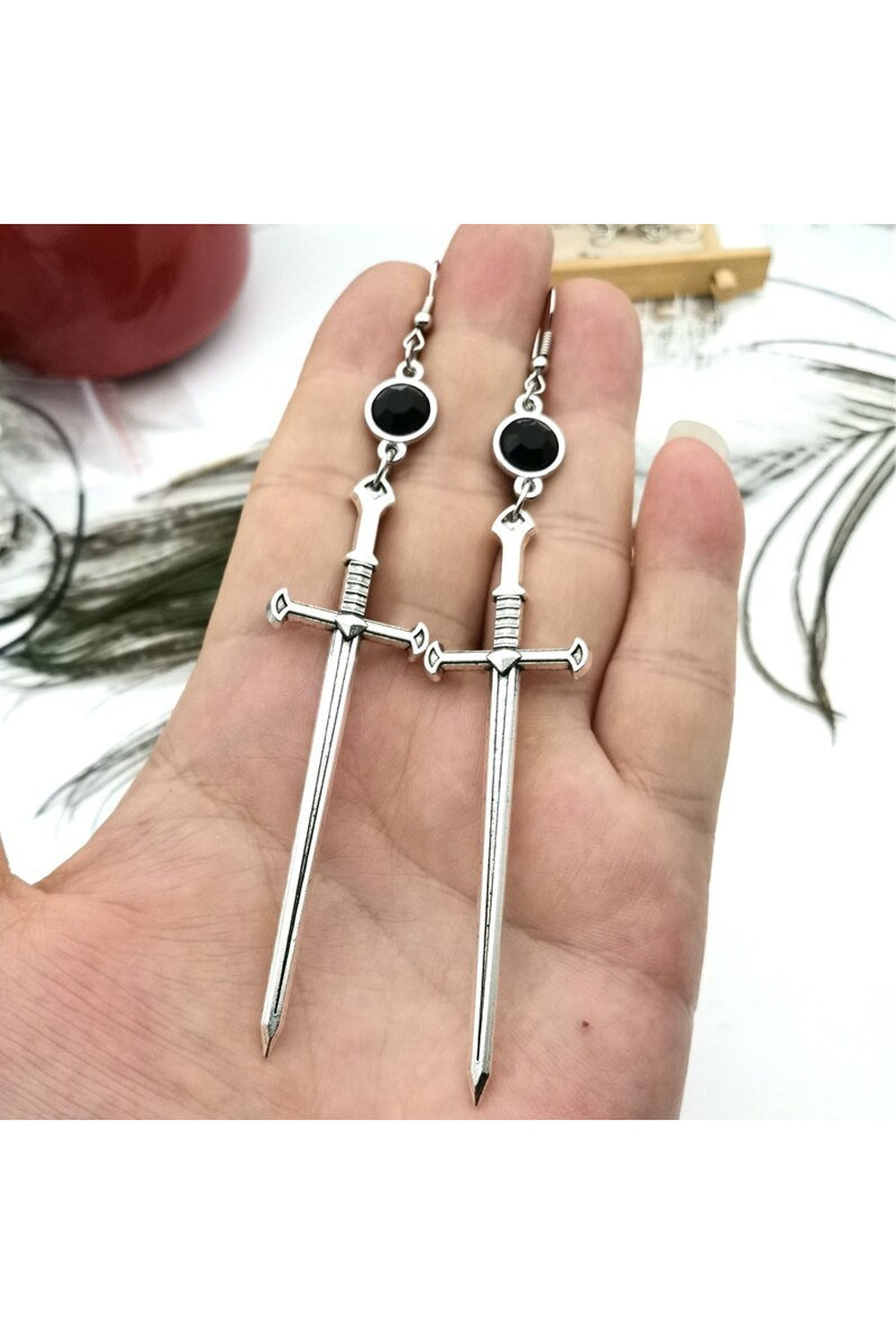 Y2k Goth Black Crystal Sword Earrings