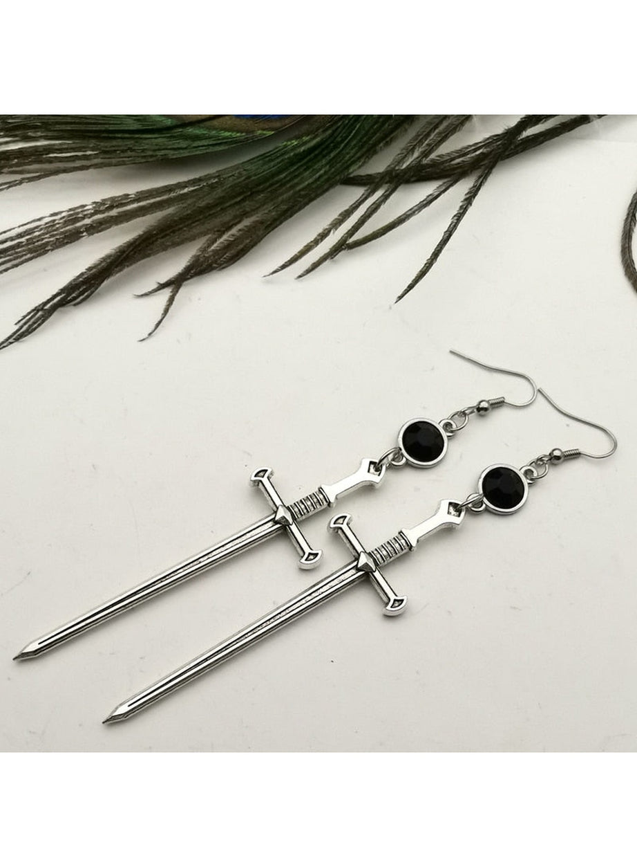 Y2k Goth Black Crystal Sword Earrings